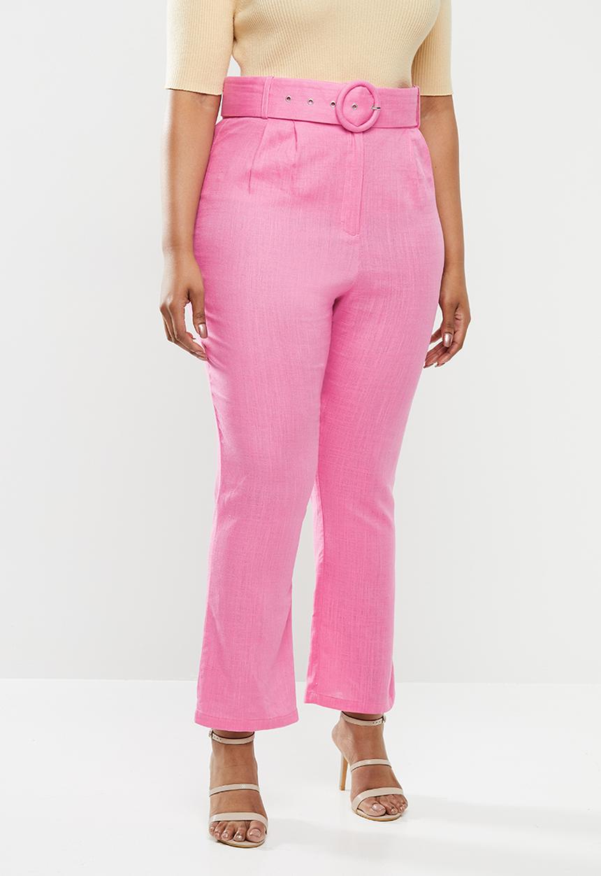 Glamorous - Plus high waisted belted crop trouser - pink