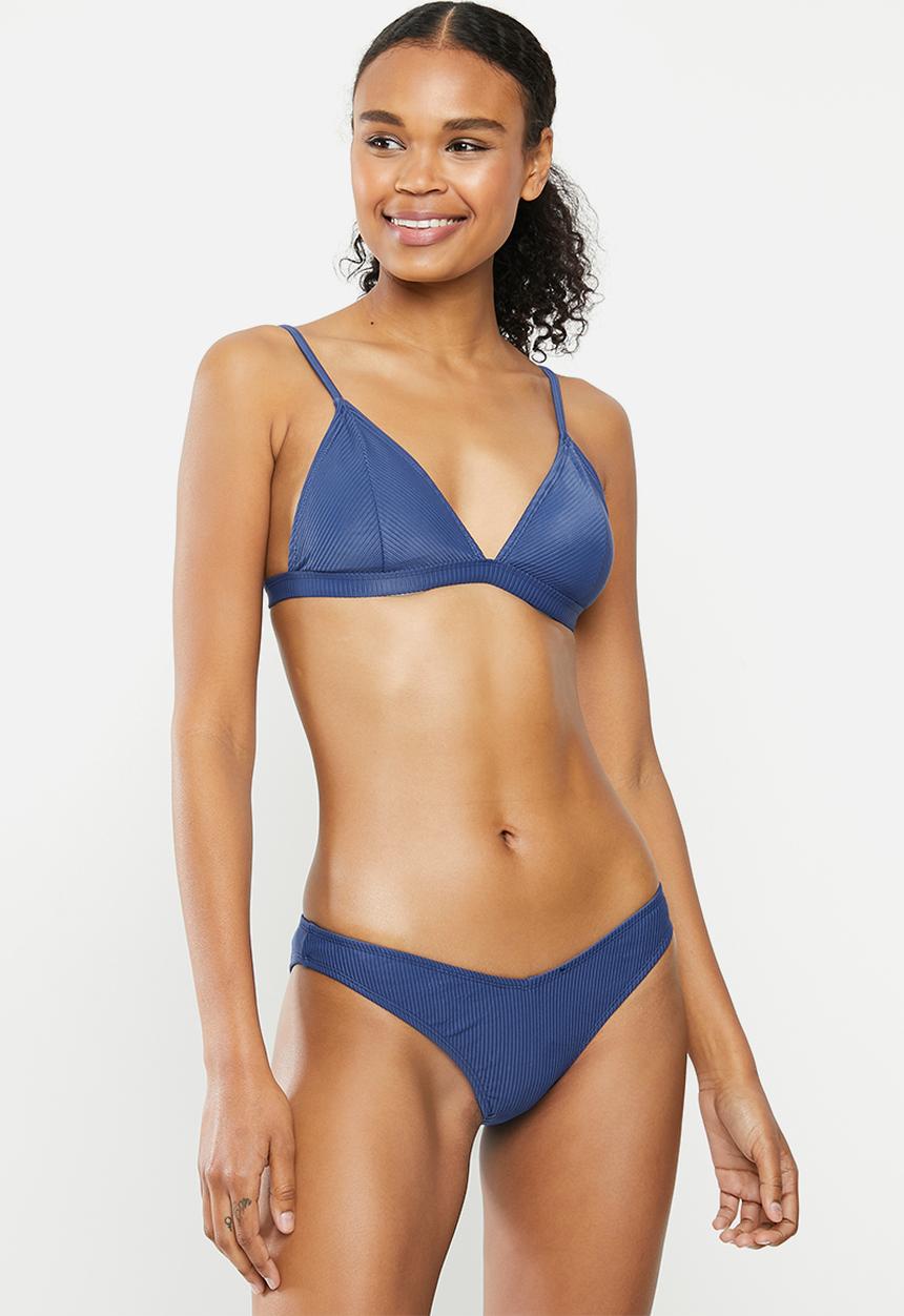 Cotton On - High side brazilian bikini bottom - marina blue rib