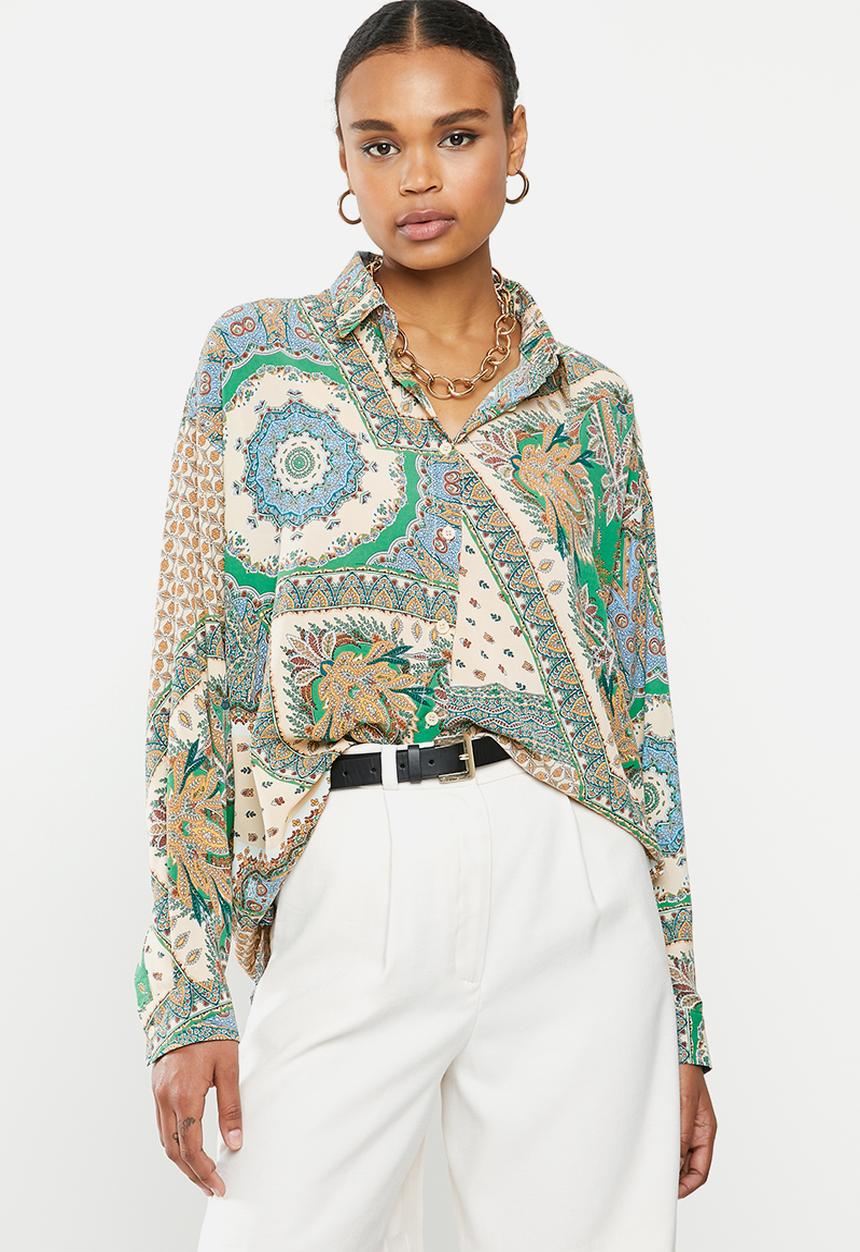 Missguided - Scarf print oversized shirt - green