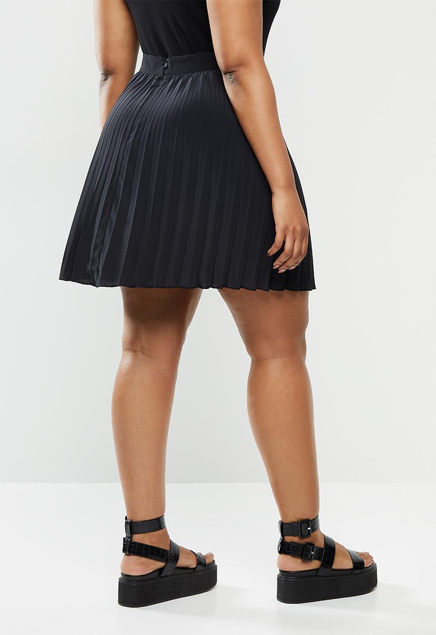 Blake - Satin pleated mini pleated skirt - black