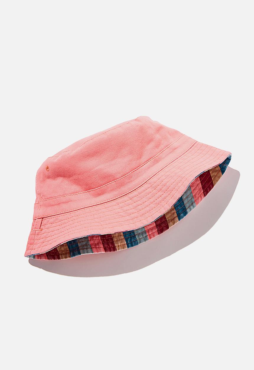 Cotton On - Reversible bucket hat - retro coral stripe