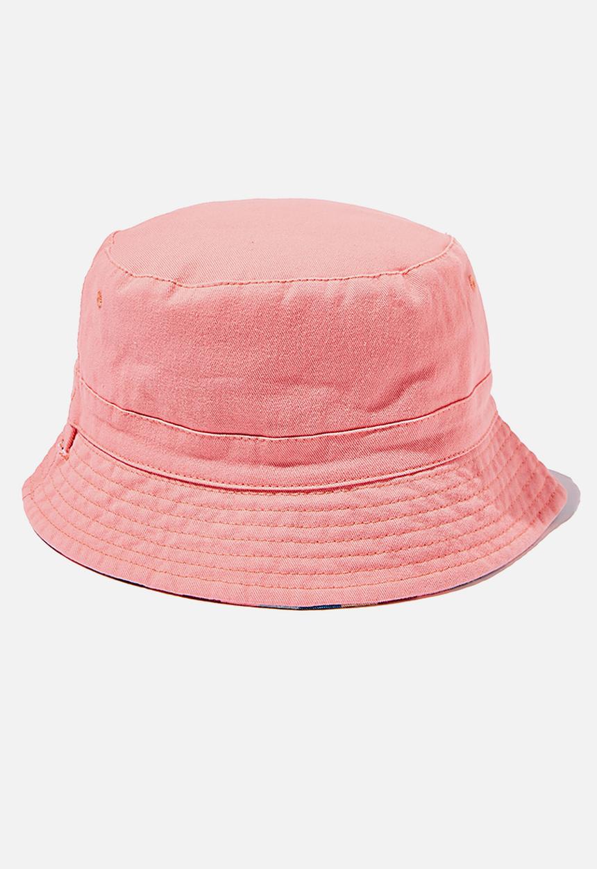 Cotton On - Reversible bucket hat - retro coral stripe