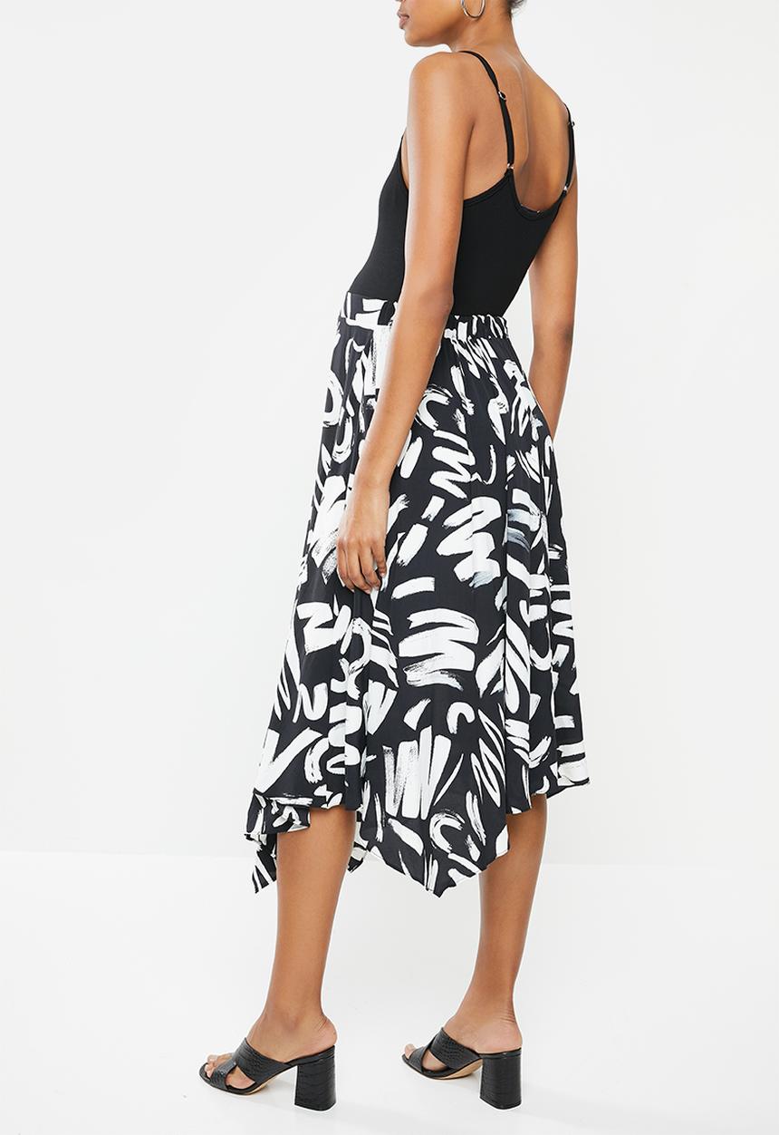 Glamorous - Paint stroke midi skirt  - black & white 
