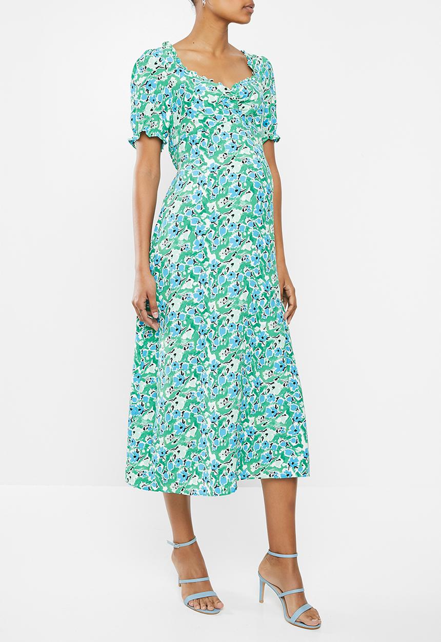 Glamorous - Maternity Abstract floral puff sleeve midi dress - green