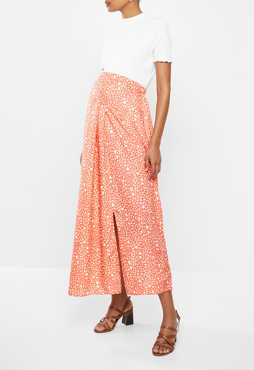 Glamorous - Printed heart midi split maternity skirt - pink & yellow
