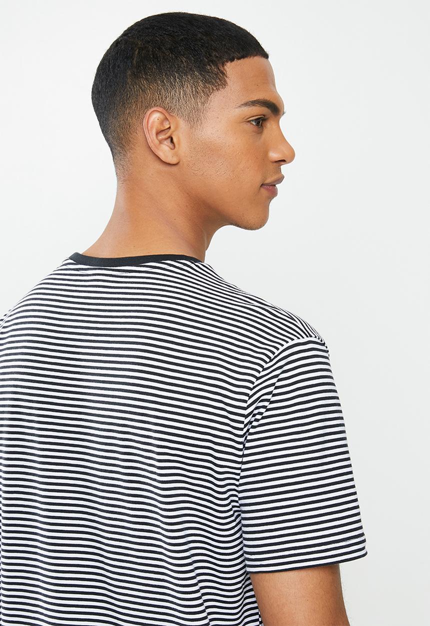 MANGO - Bestripe T-shirt - black & white