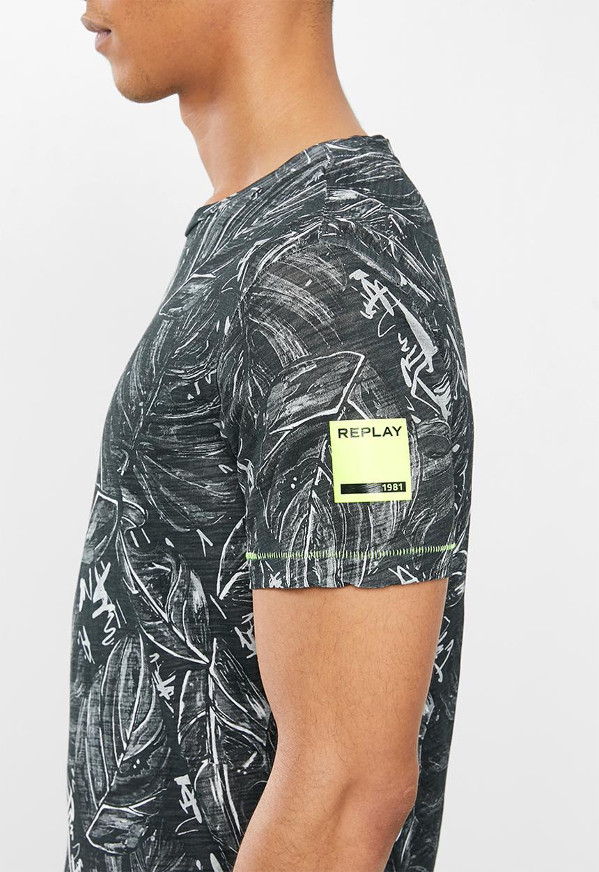 Replay - Black floral printed tee - black