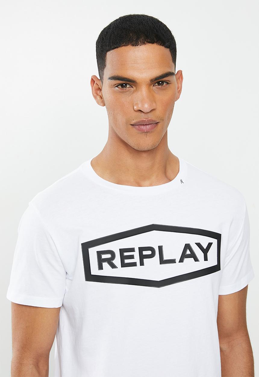 Replay - White hex logo tee - white