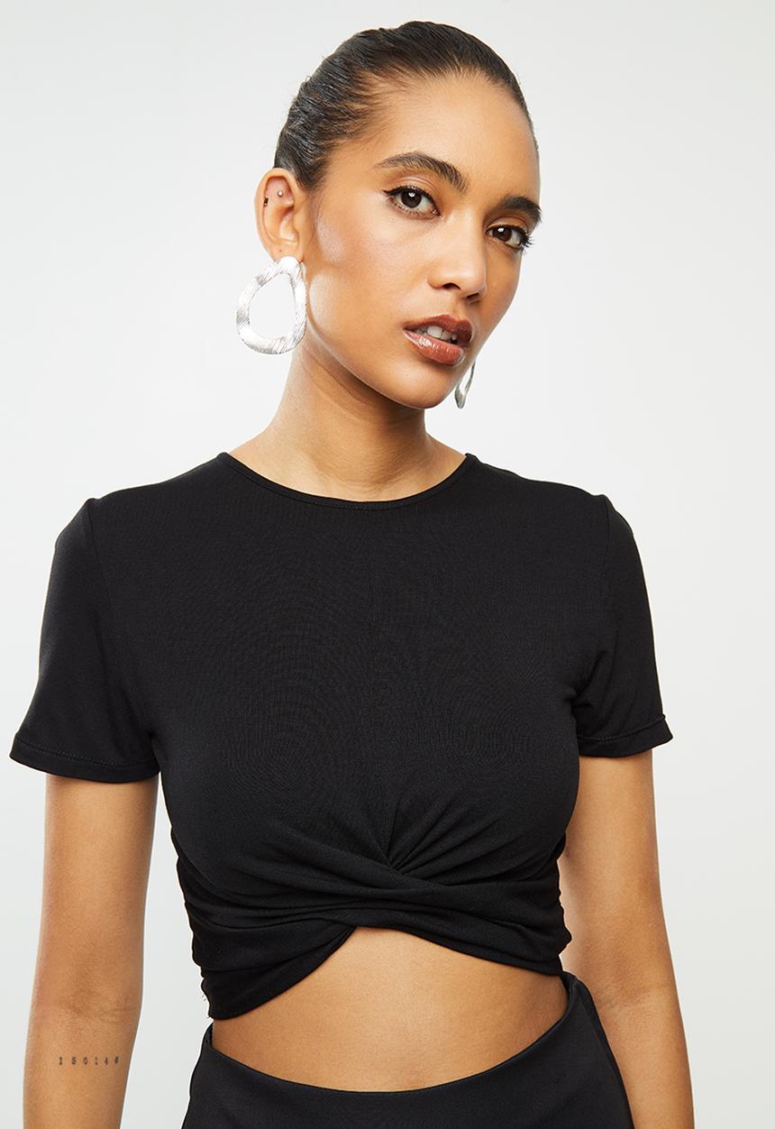 Blake - Wrap front crop top - black
