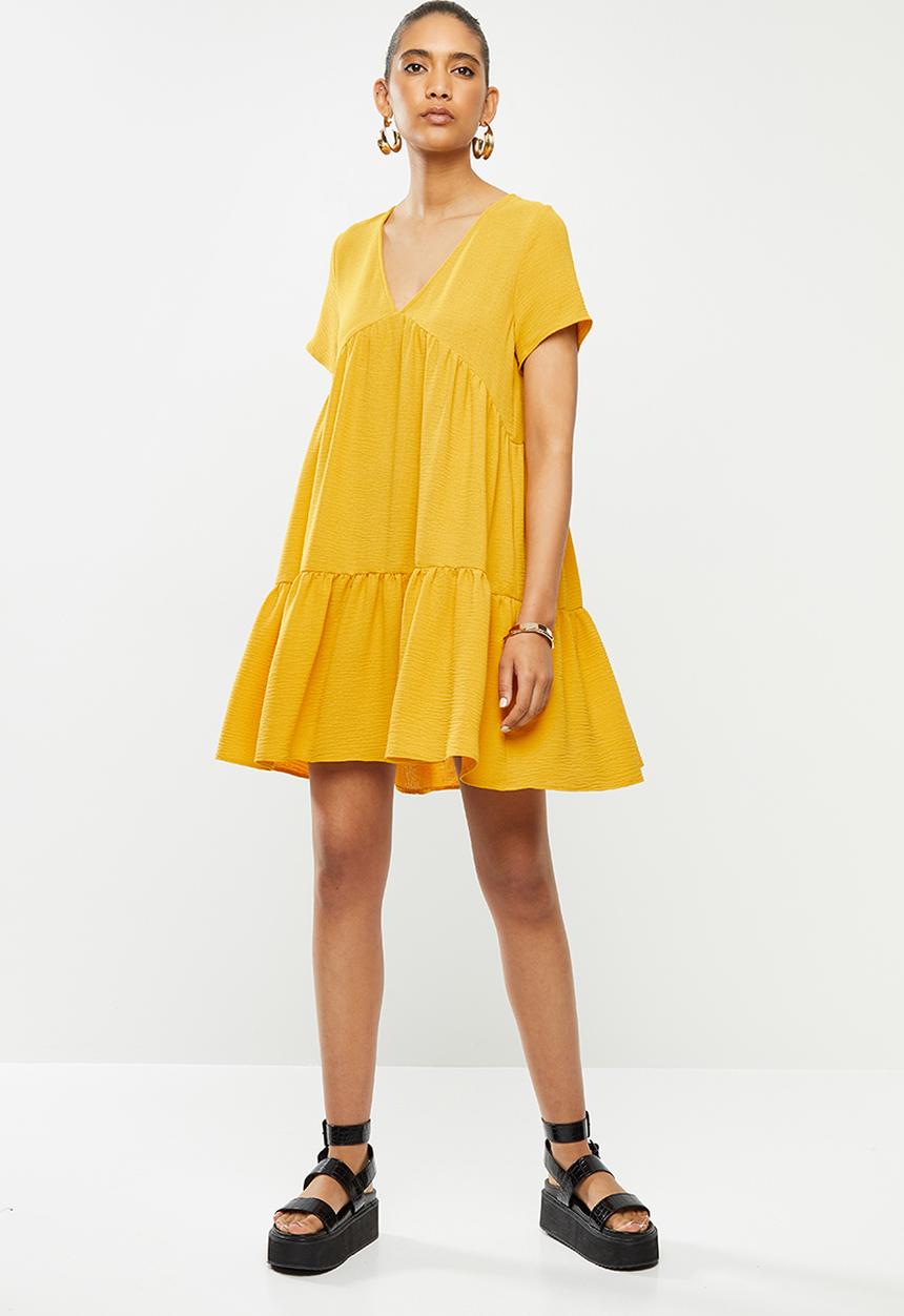 Blake - Knit tiered mini dress - ochre
