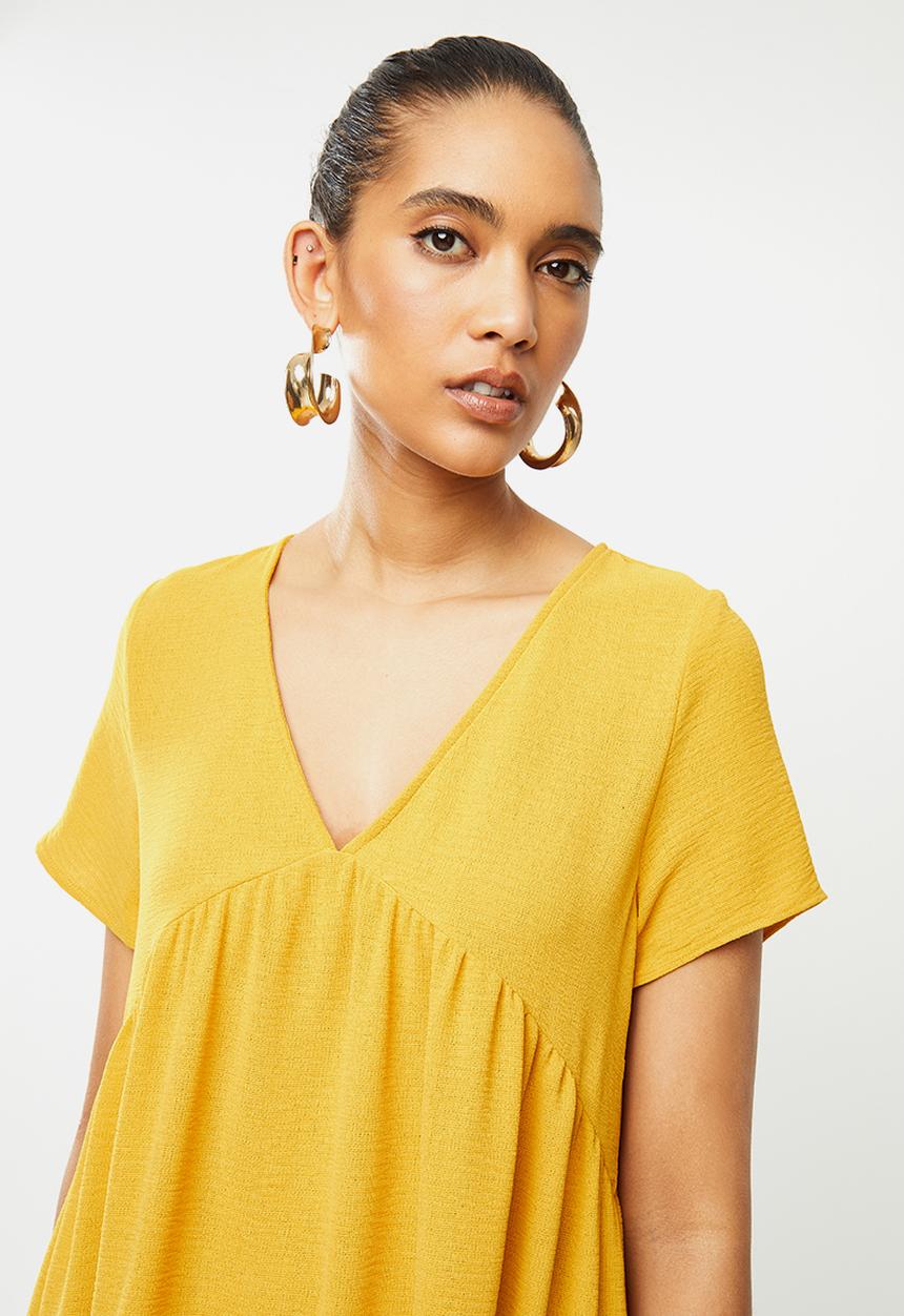 Blake - Knit tiered mini dress - ochre