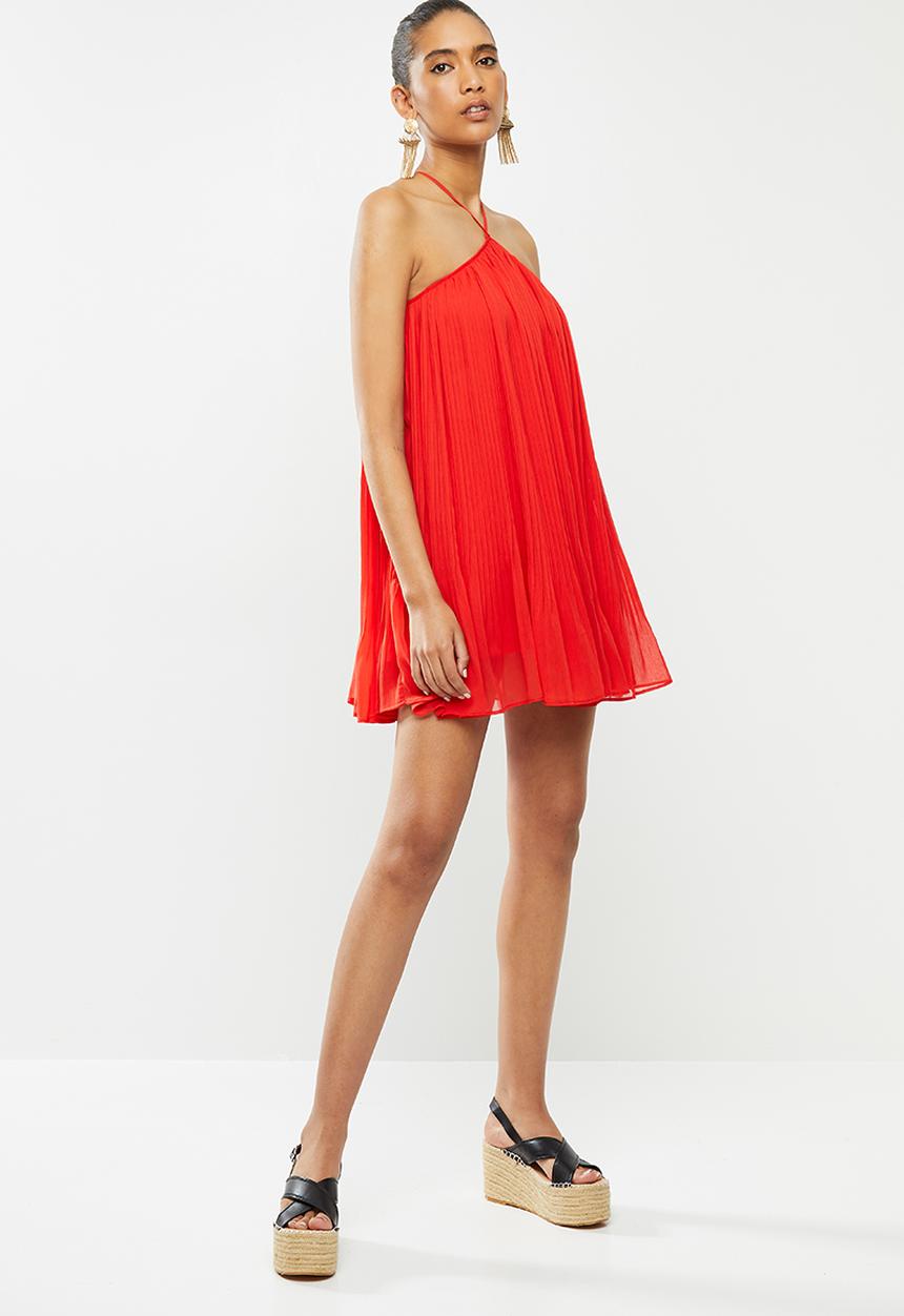 Blake - Chiffon trapeze pleated mini dress - hot red