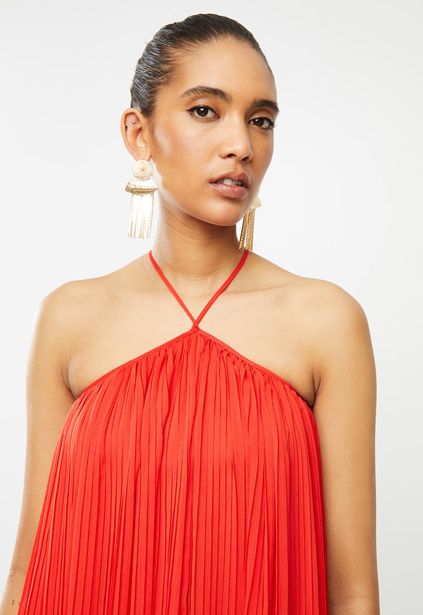 Blake - Chiffon trapeze pleated mini dress - hot red
