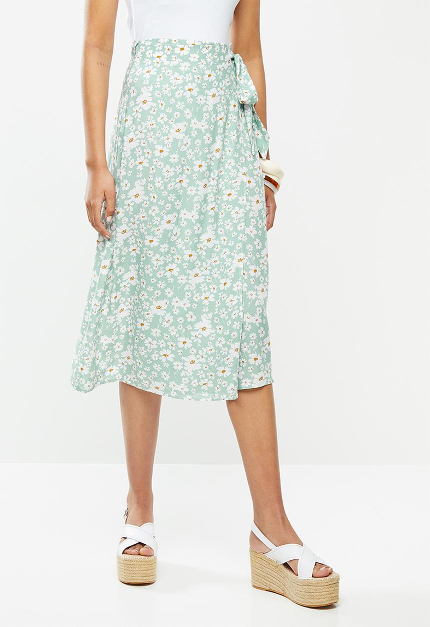 VELVET - Sarong wrap floral skirt - sage floral