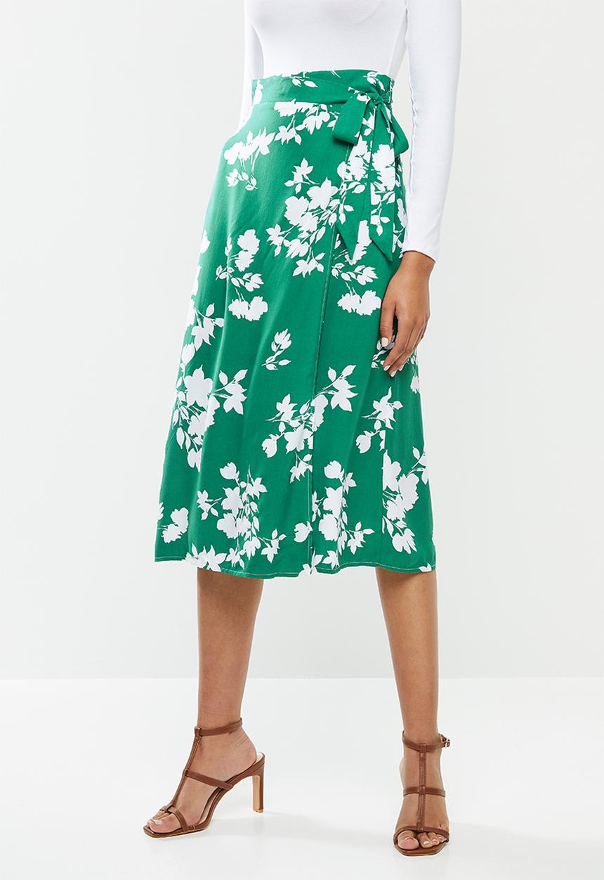 VELVET - Sarong wrap floral skirt - green floral