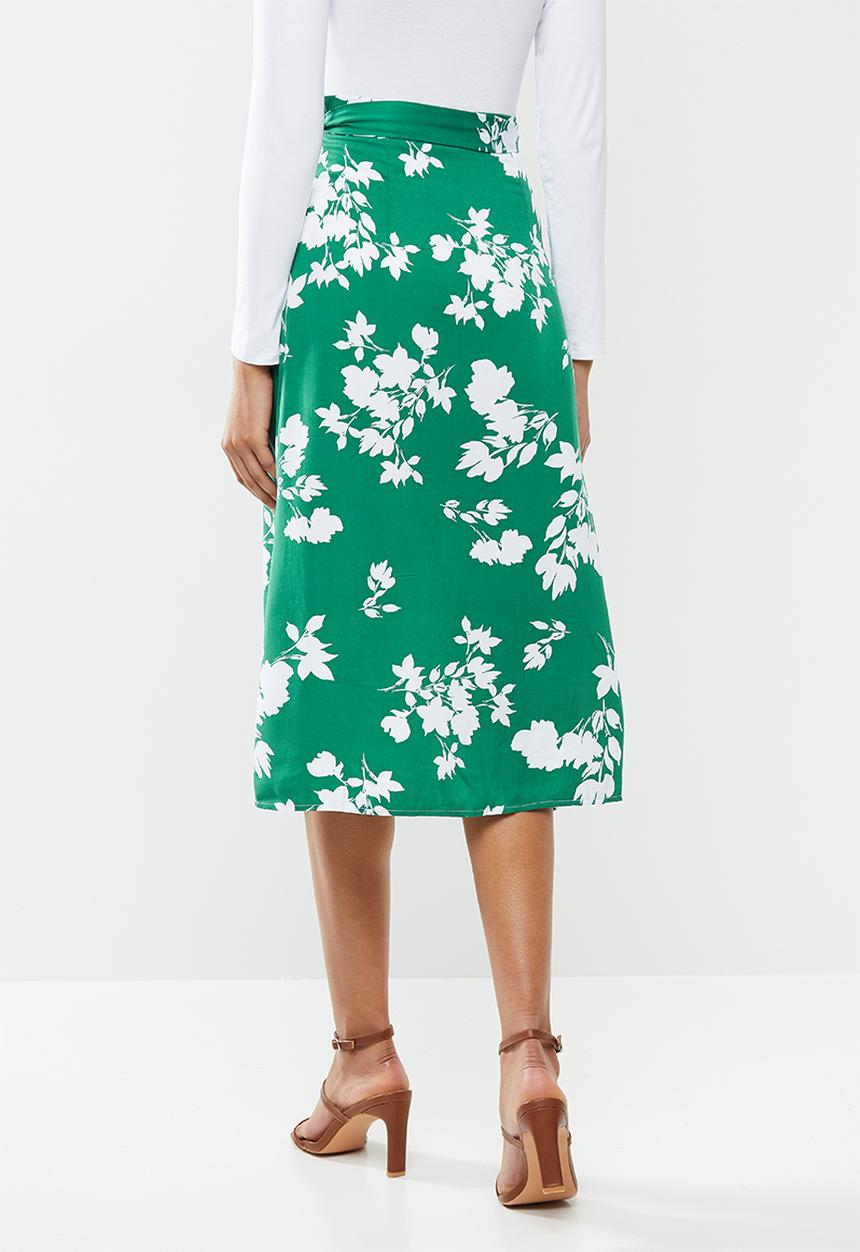 VELVET - Sarong wrap floral skirt - green floral