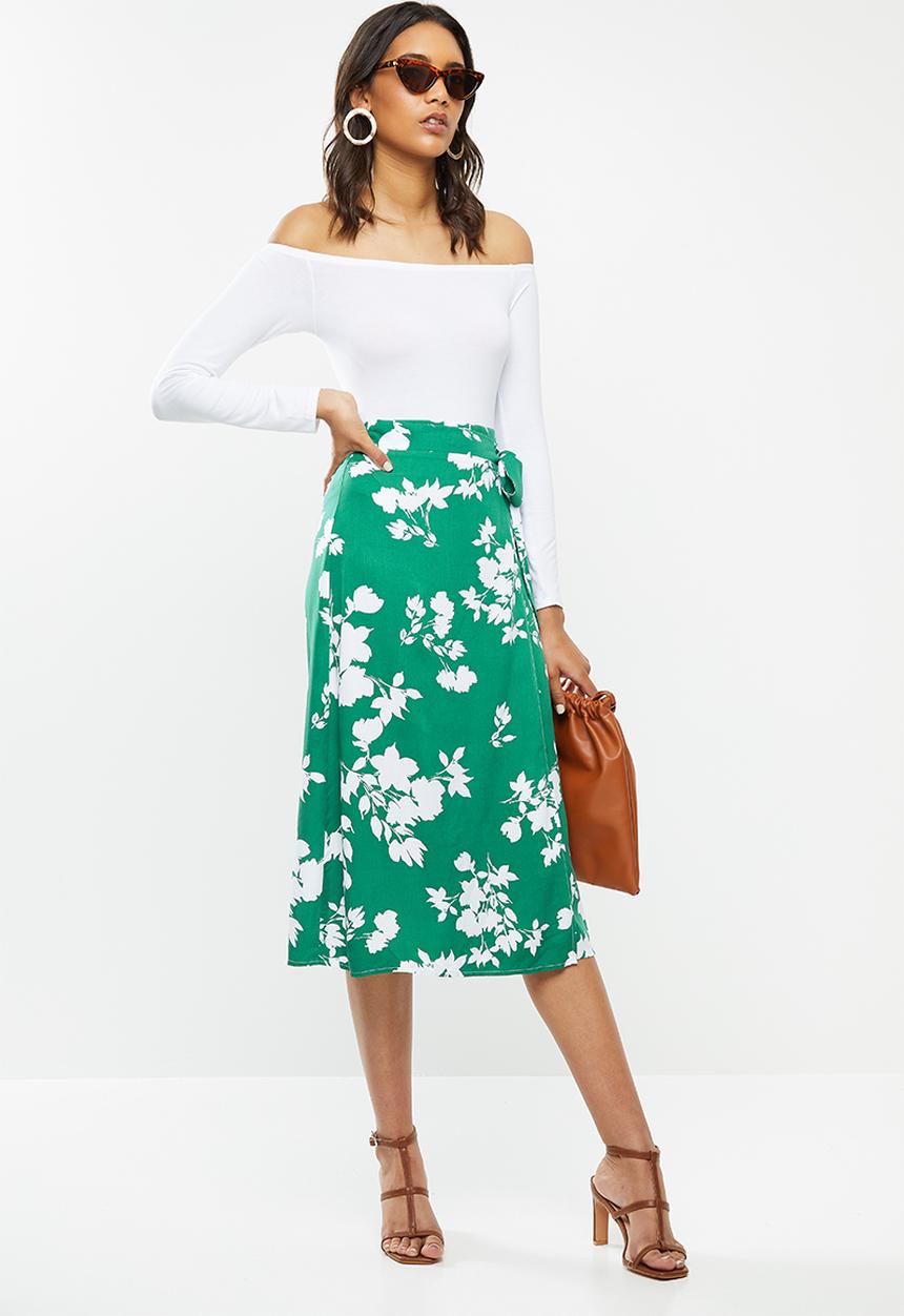 VELVET - Sarong wrap floral skirt - green floral