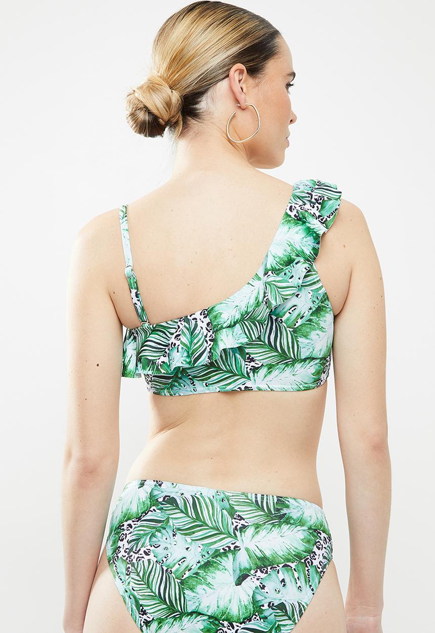Jacqueline - One shoulder frill top - green