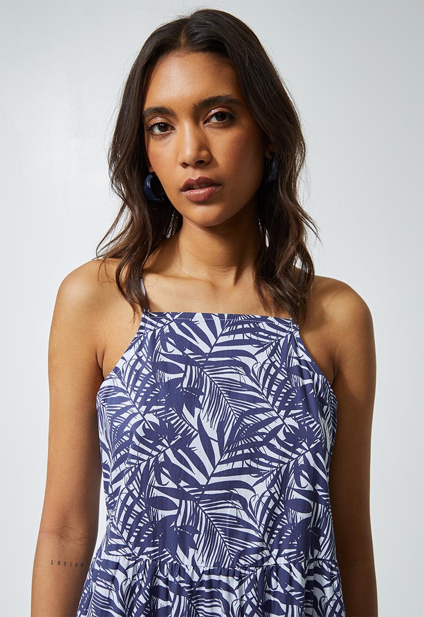 Superbalist - Cotton strappy tiered midi - navy palm print