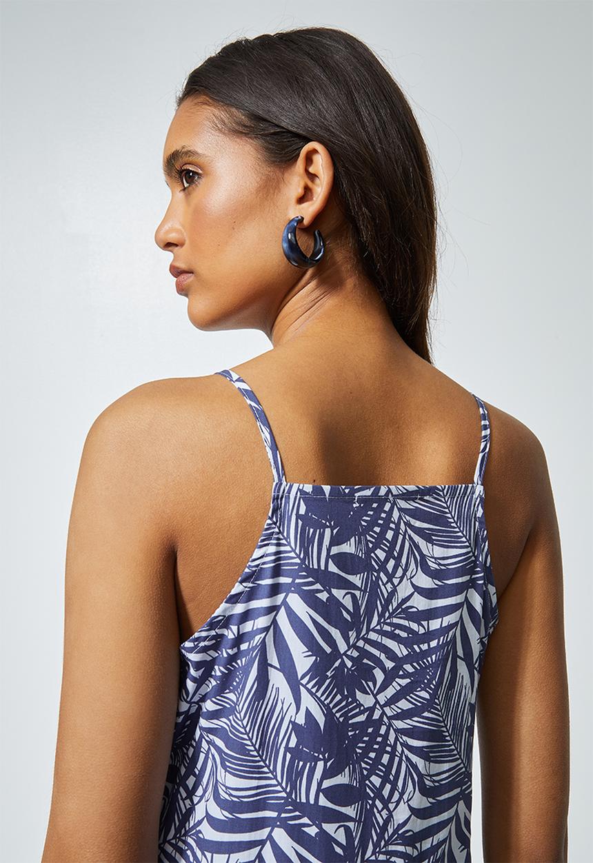 Superbalist - Cotton strappy tiered midi - navy palm print