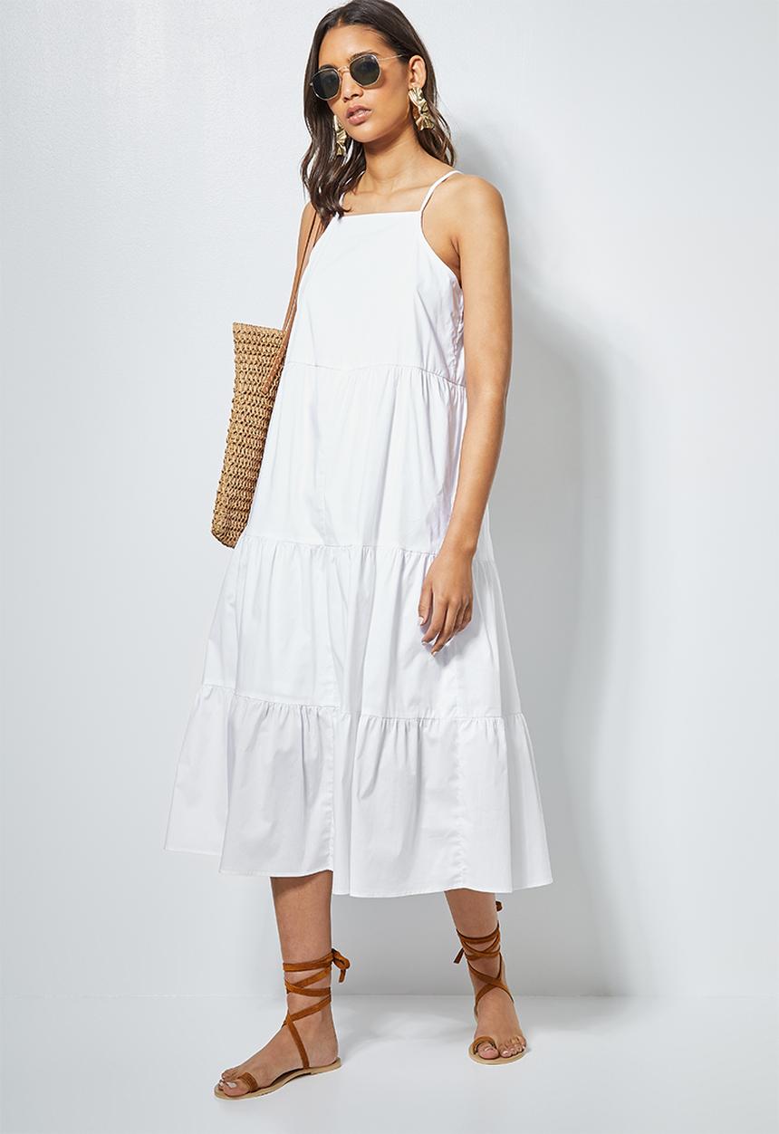 Superbalist - Cotton strappy tiered midi - white