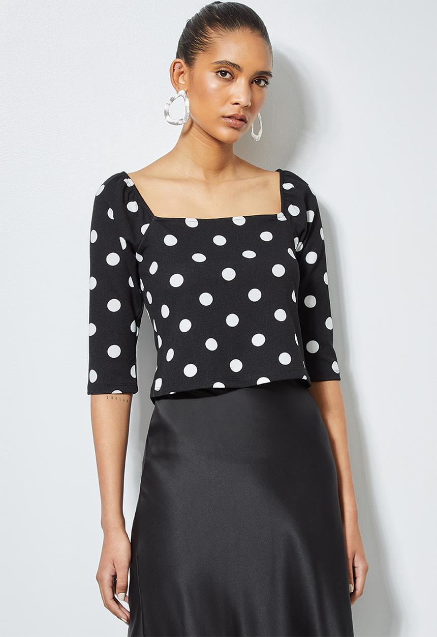 Superbalist - Squareneck top- Black & white spot