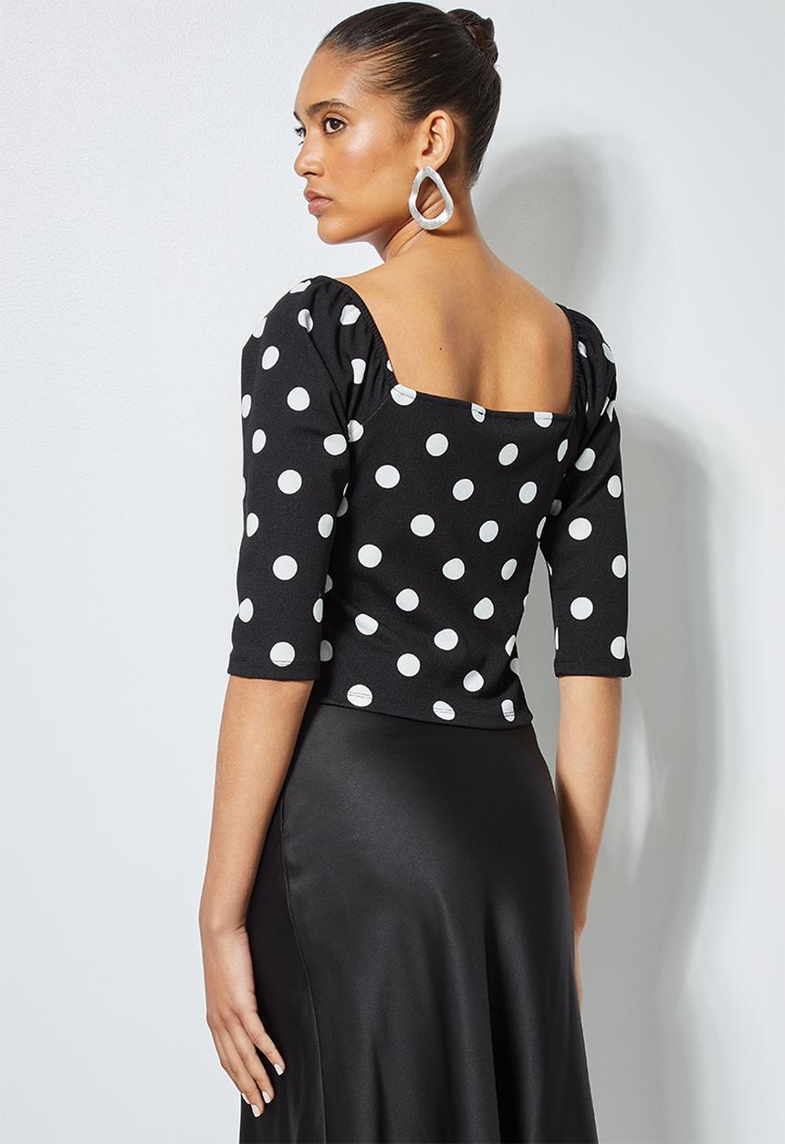 Superbalist - Squareneck top- Black & white spot