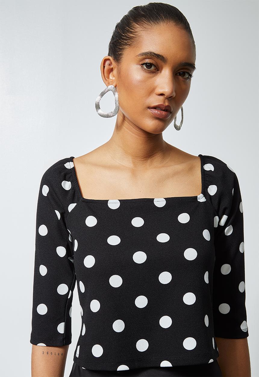 Superbalist - Squareneck top- Black & white spot