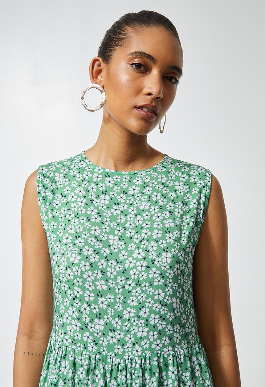 Superbalist - Sleeveless tiered maxi dress - green ditsy