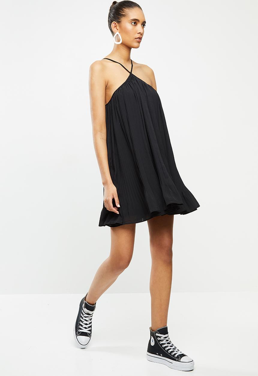 Blake - Chiffon trapeze pleated mini dress - black