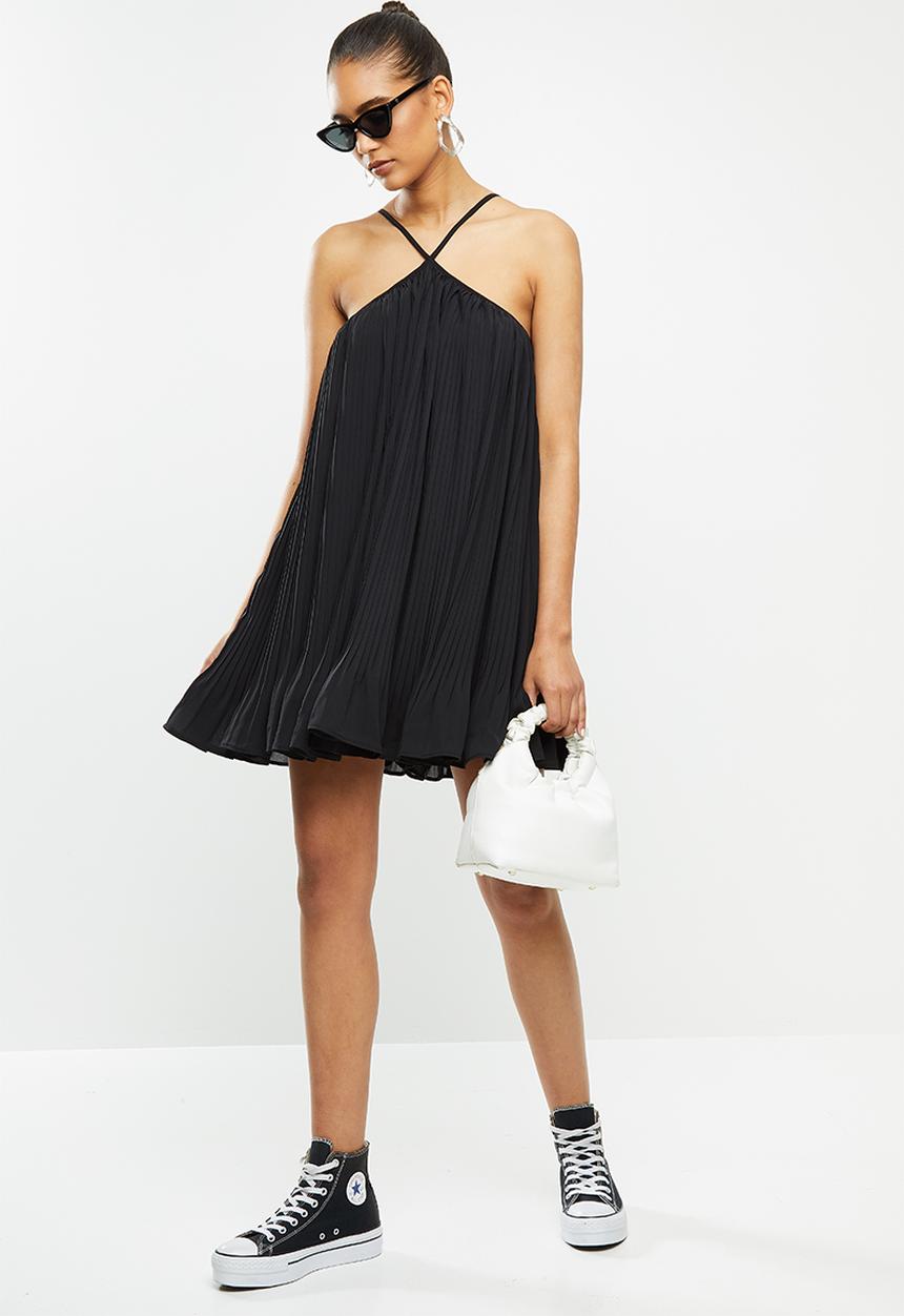 Blake - Chiffon trapeze pleated mini dress - black