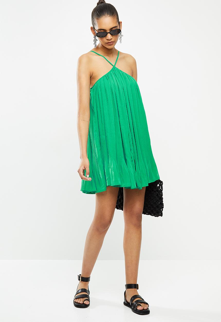 Blake - Chiffon trapeze pleated mini dress - green