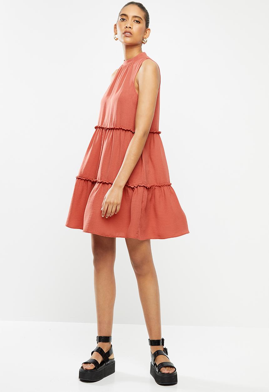 Blake - Tiered turtleneck mini dress - rust