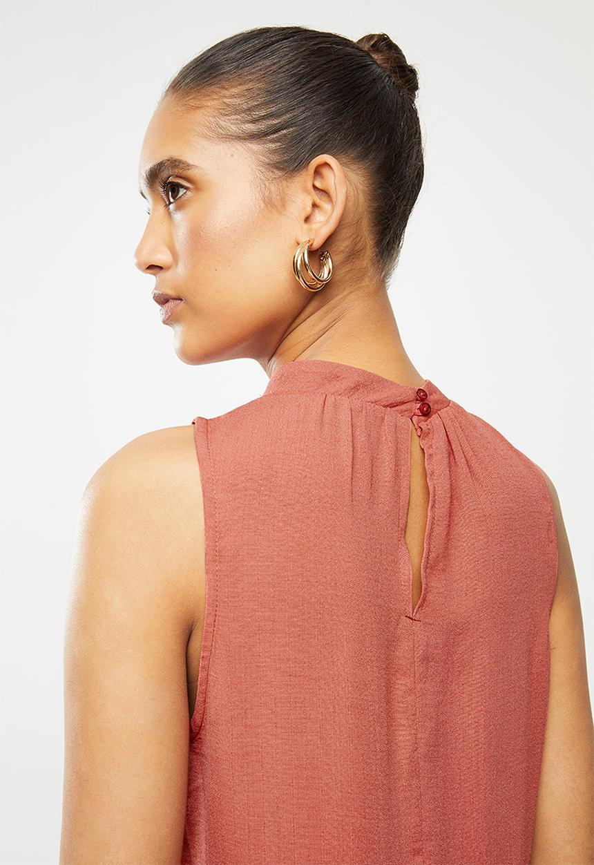 Blake - Tiered turtleneck mini dress - rust