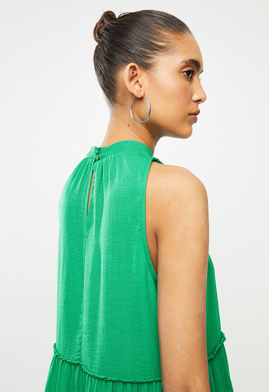 Blake - Tiered turtleneck mini dress - green