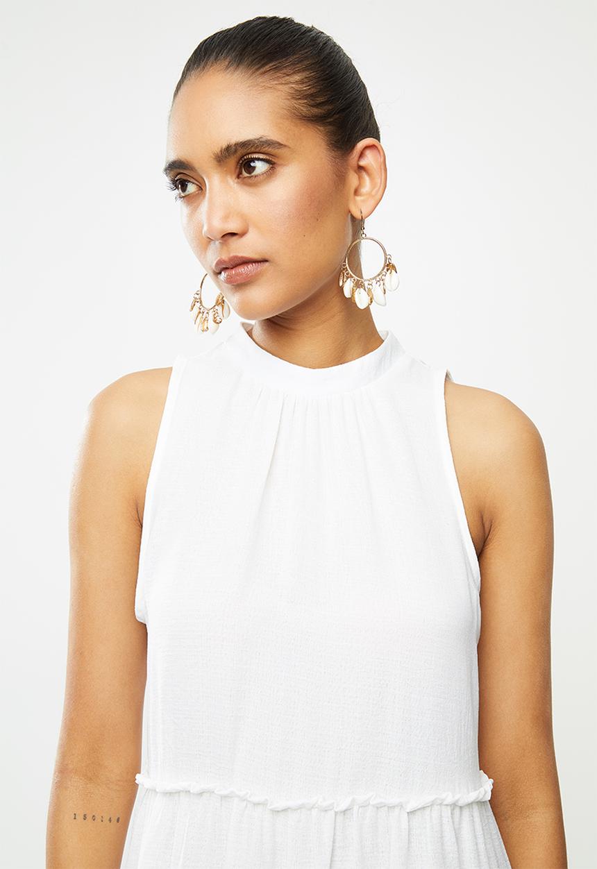 Blake - Tiered turtleneck mini dress - white