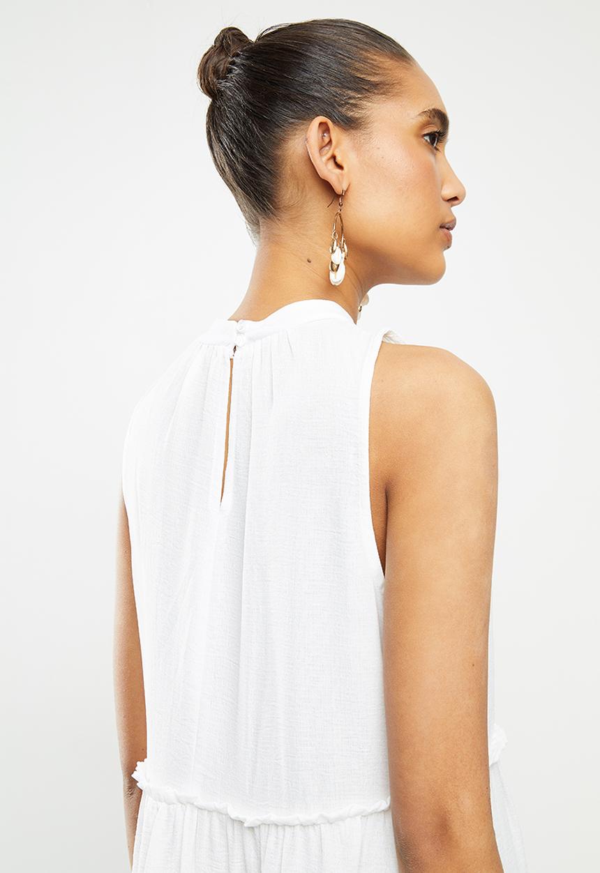 Blake - Tiered turtleneck mini dress - white