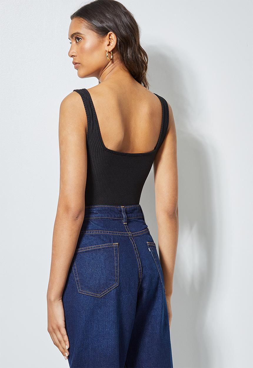 Superbalist - 2pk squareneck bodysuit  - black & tobacco