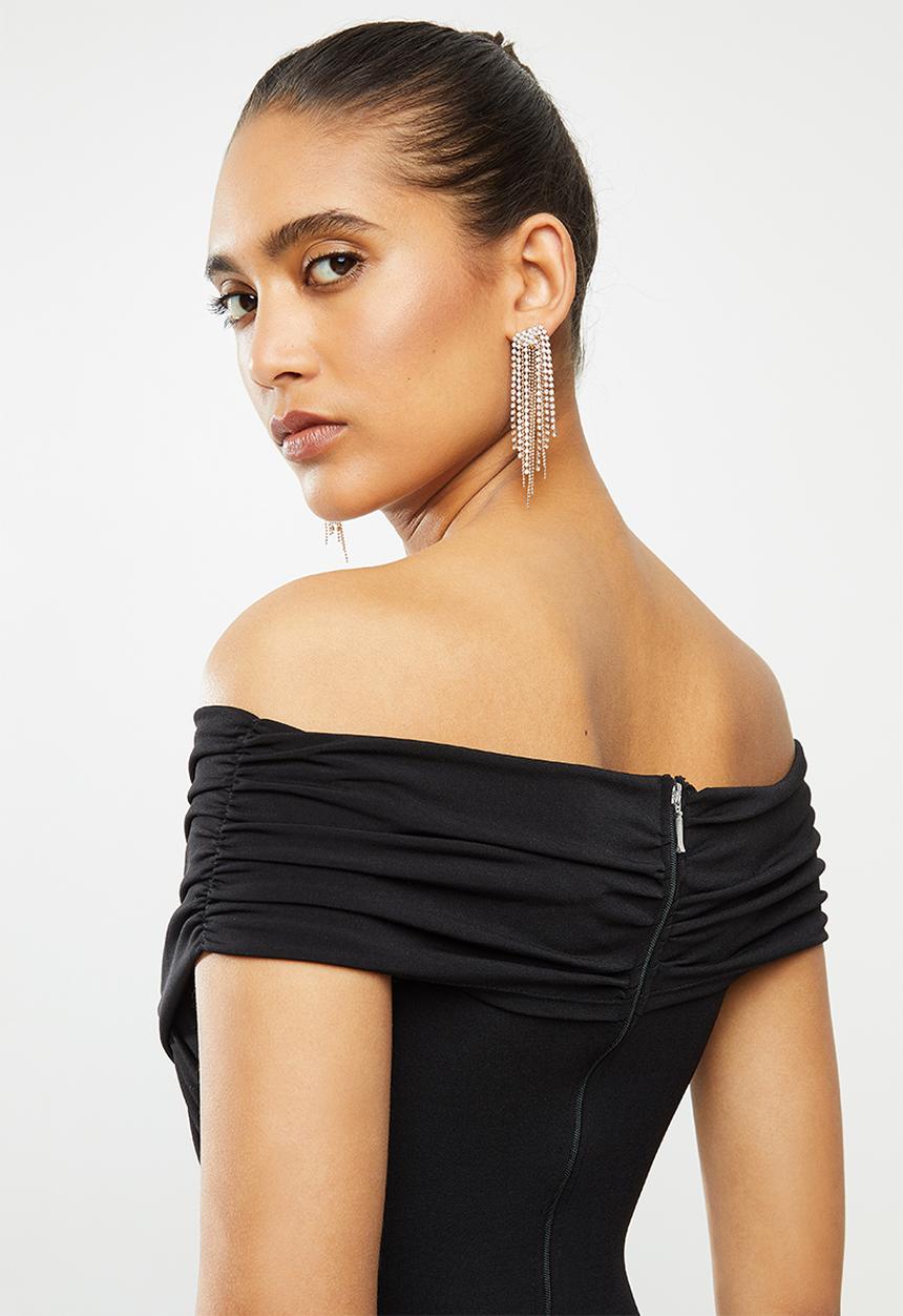 VELVET - Wrap bardot bodycon - black