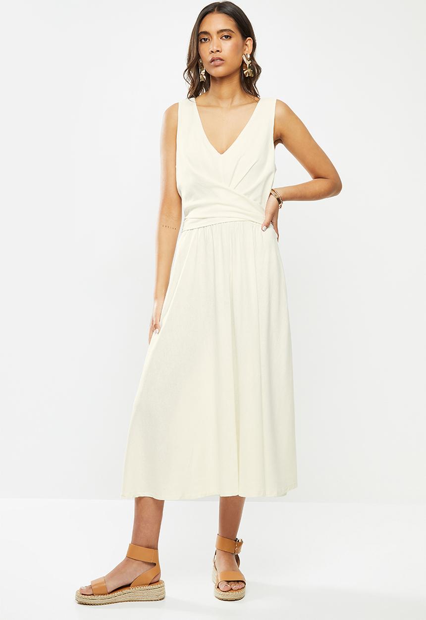 VELVET - Rayon linen wrap front midi dress - ivory