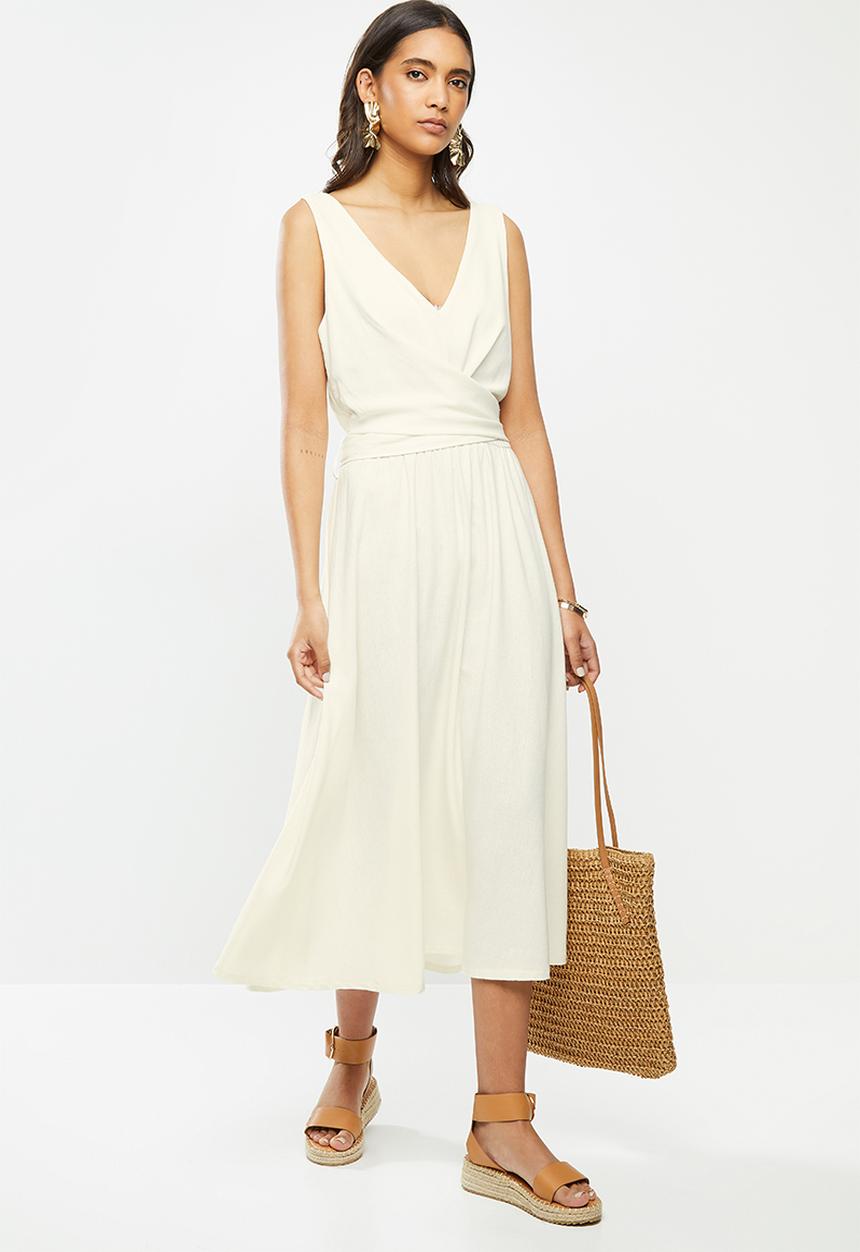 VELVET - Rayon linen wrap front midi dress - ivory