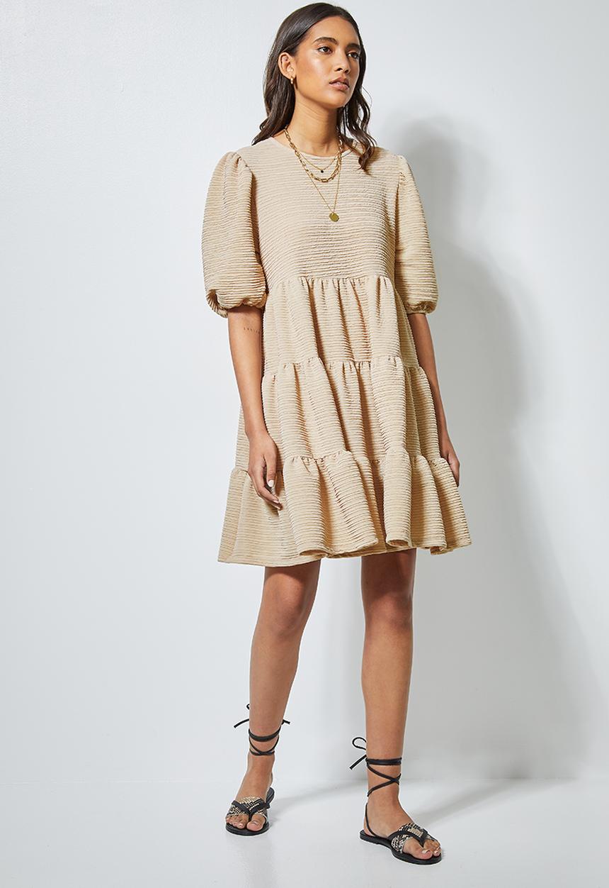 Superbalist - Textured fabric tiered dress - stone