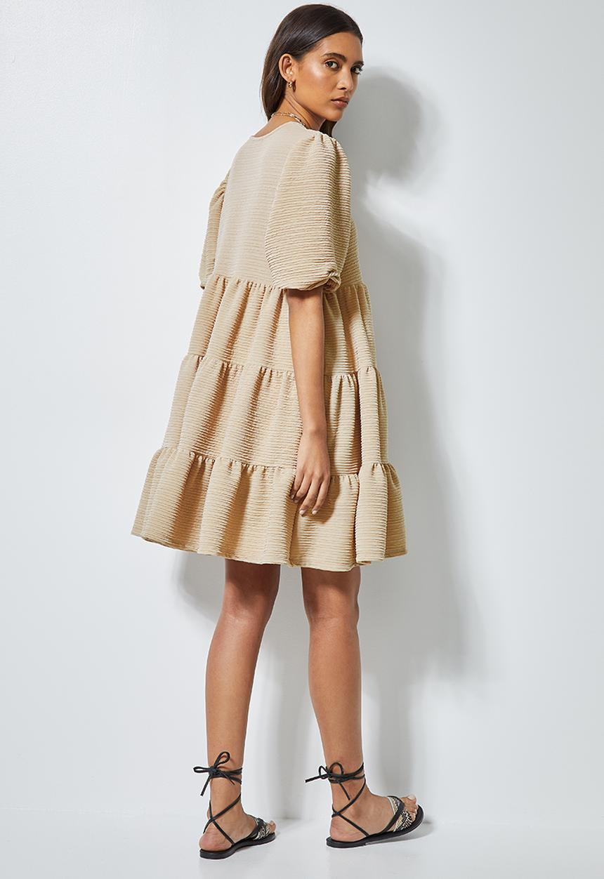 Superbalist - Textured fabric tiered dress - stone