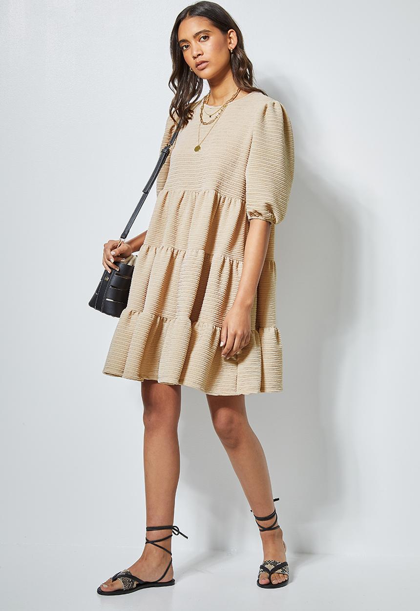 Superbalist - Textured fabric tiered dress - stone