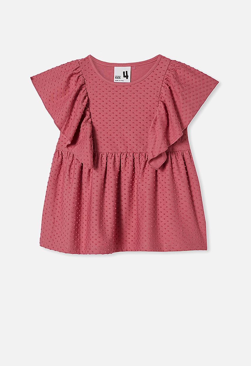 Cotton On - Francis short sleeve frill top - berry