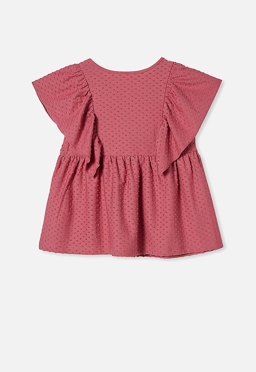 Cotton On - Francis short sleeve frill top - berry