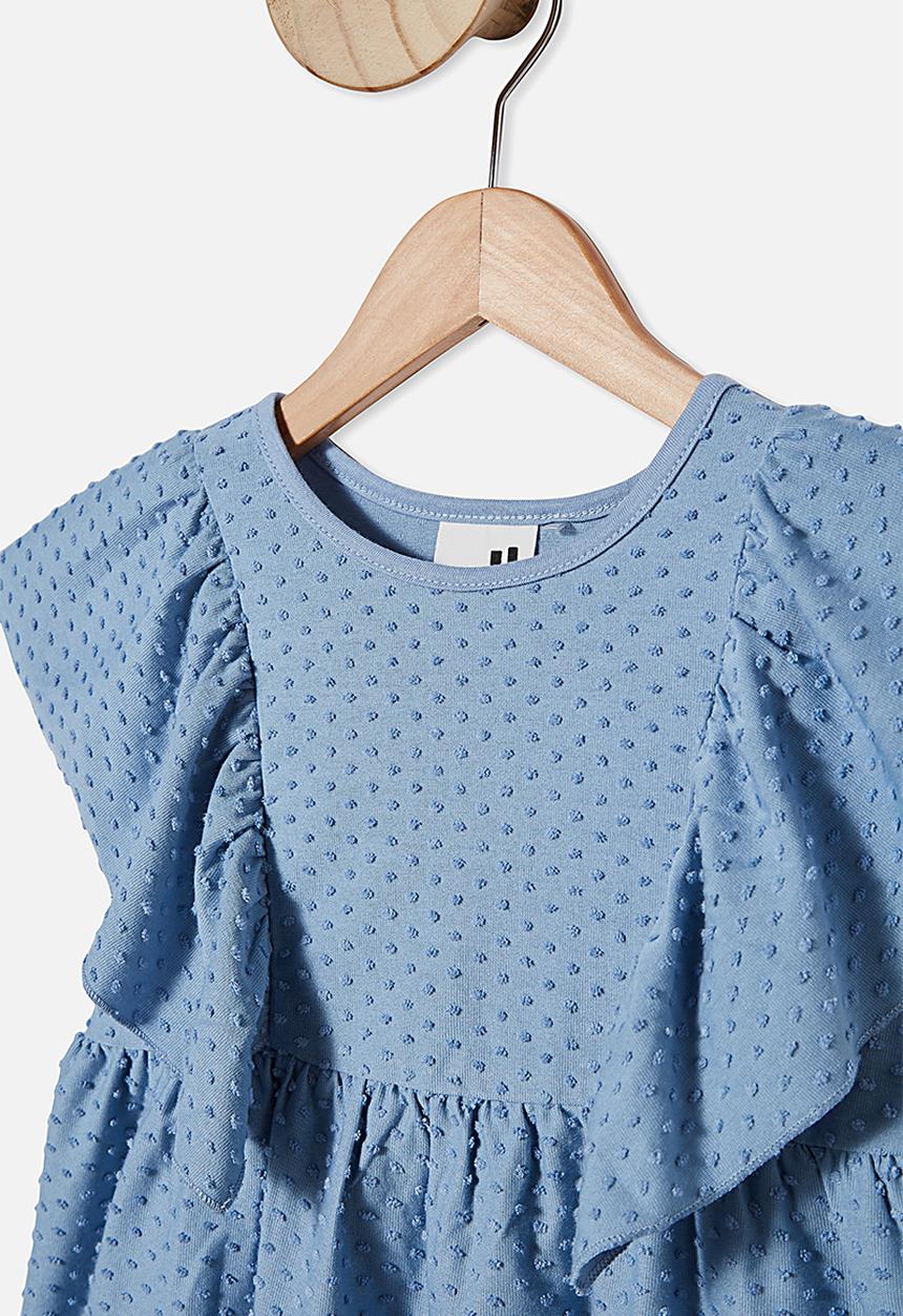 Cotton On - Francis short sleeve frill top - blue