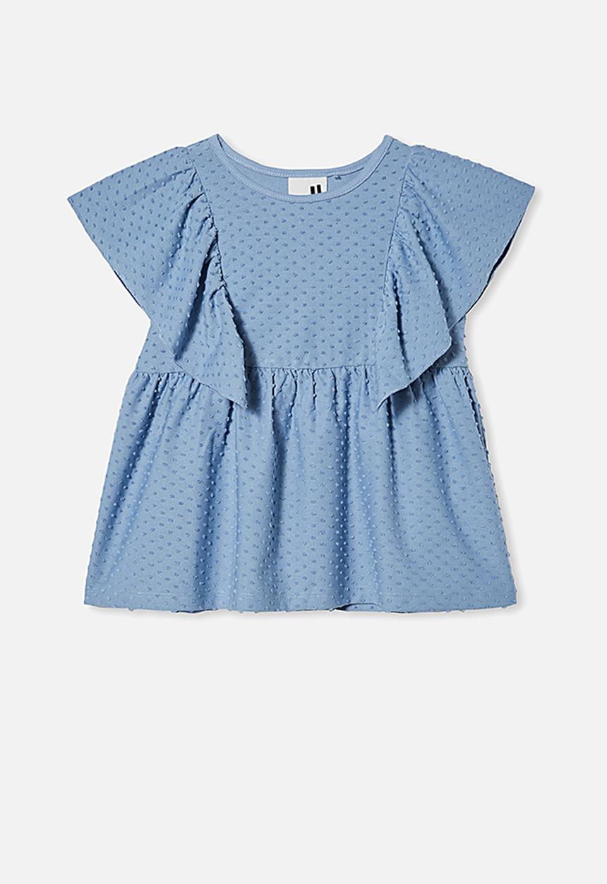 Cotton On - Francis short sleeve frill top - blue