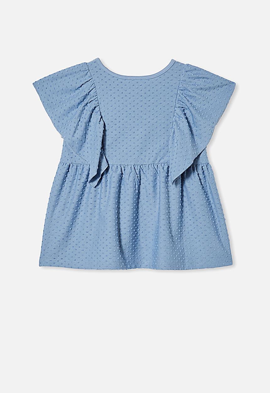 Cotton On - Francis short sleeve frill top - blue
