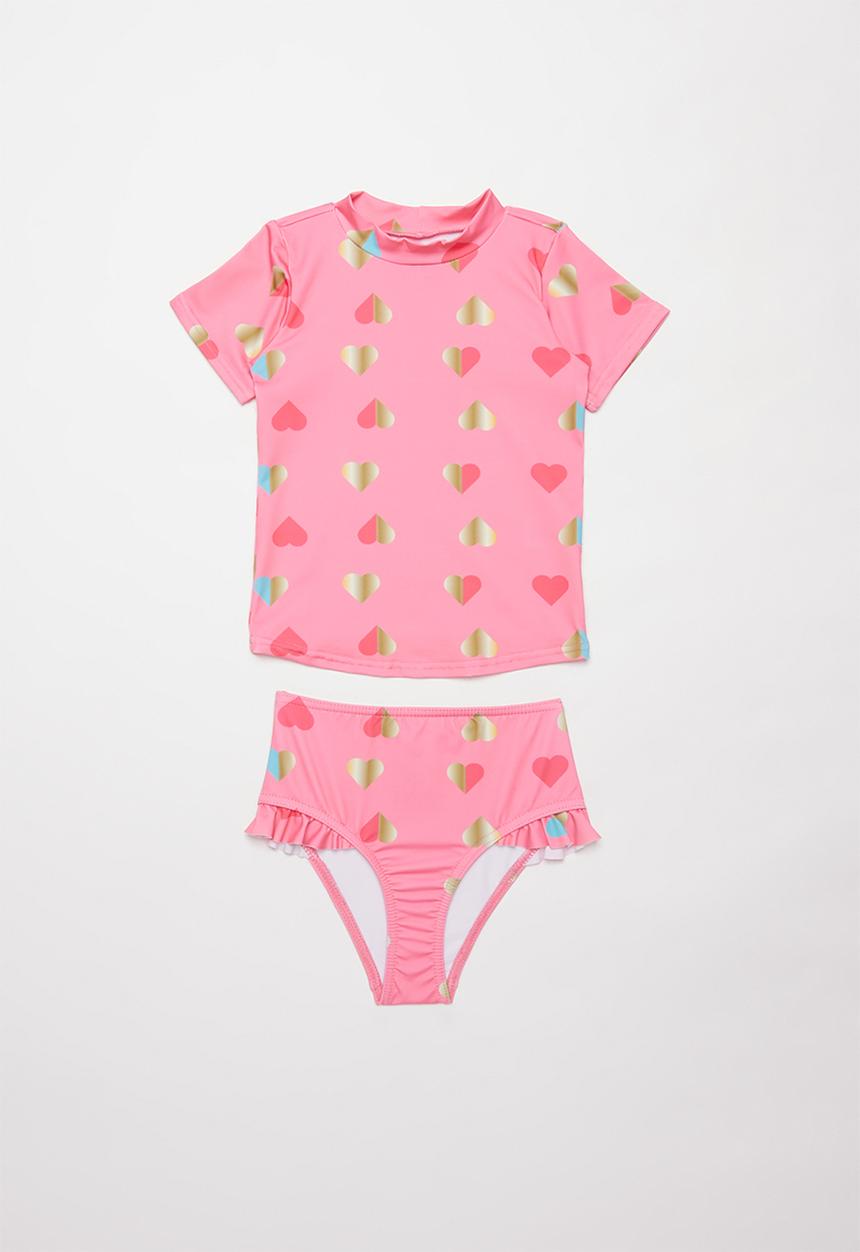 Pop Candy - Foil hearts two piece swimsuit - coral